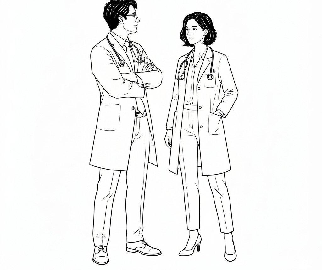 白衣を纏った男女の医師イラスト